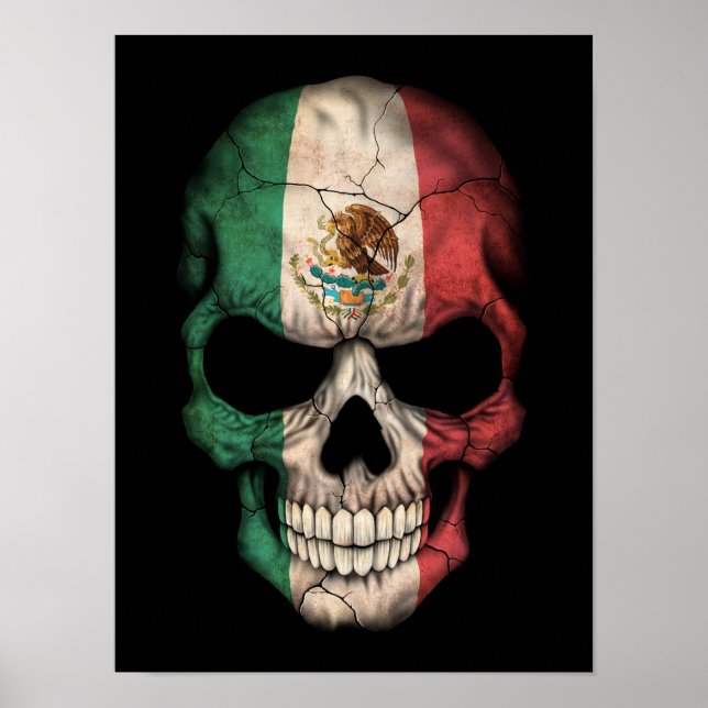 Mexican Flag Skull on Black Poster (Front)