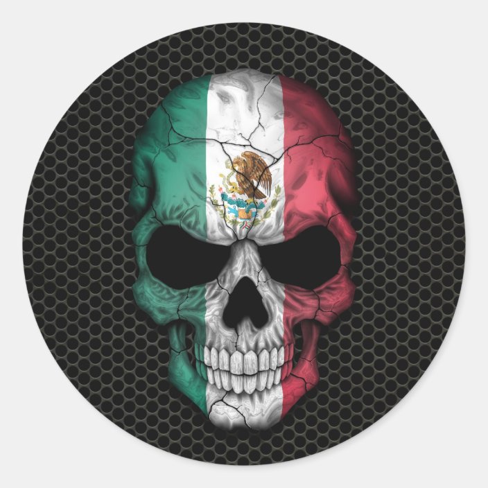 Mexican Flag Skull on Steel Mesh Graphic Classic Round Sticker | Zazzle.com.au