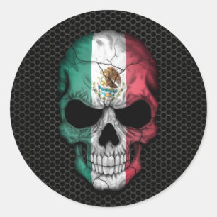 Mexican Flag Skull on Steel Mesh Graphic Classic Round Sticker