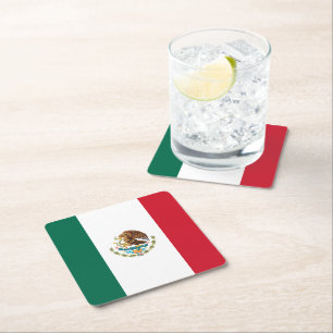 Mexican Flag Square Paper Coaster