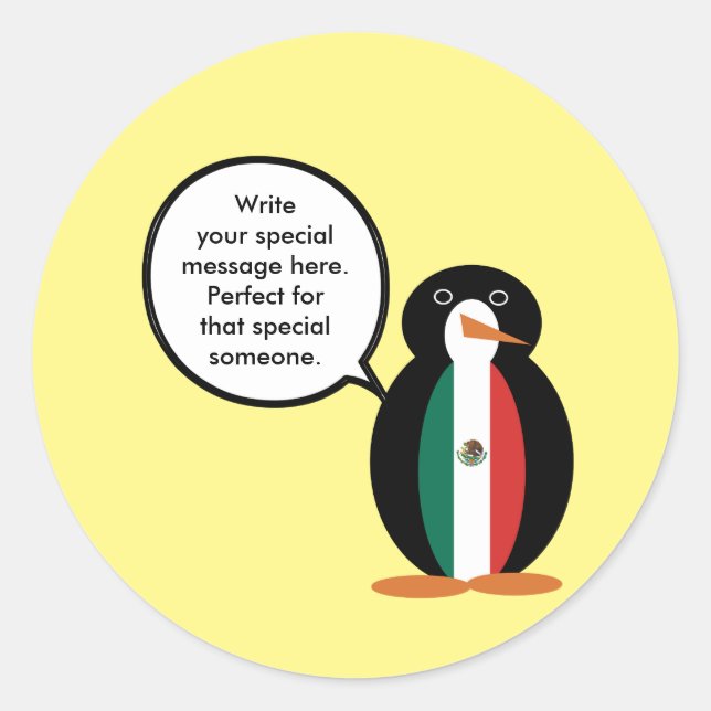 Mexican Flag Talking Ms. Penguin Paper Plates Classic Round Sticker (Front)