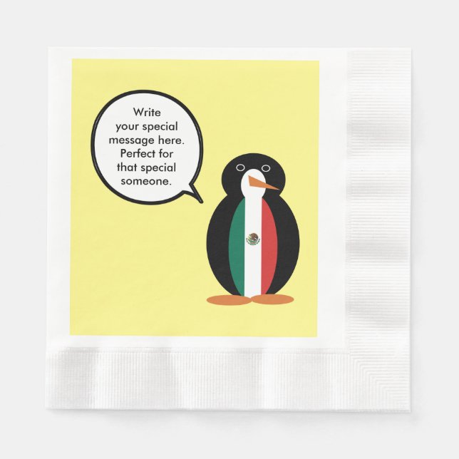 Mexican Flag Talking Ms. Penguin Party Paper Napkin (Front)