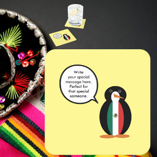 Mexican Flag Talking Ms. Penguin Round Paper Coast Square Paper Coaster