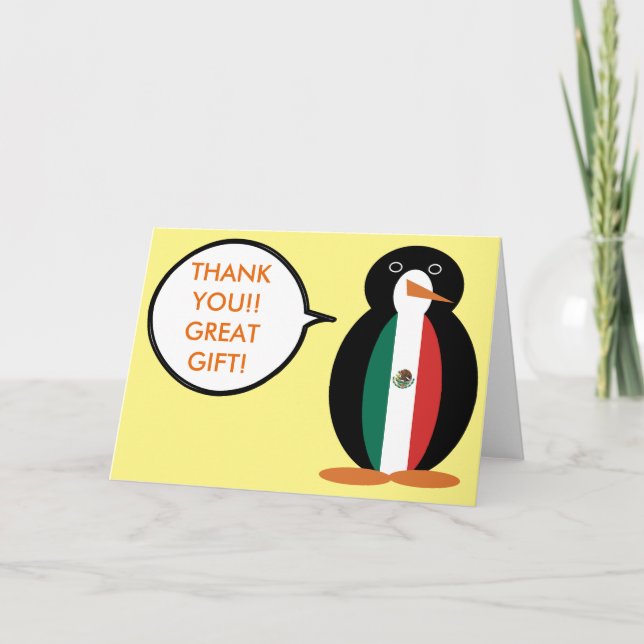Mexican Flag Talking Ms. Penguin Thank You Card (Front)