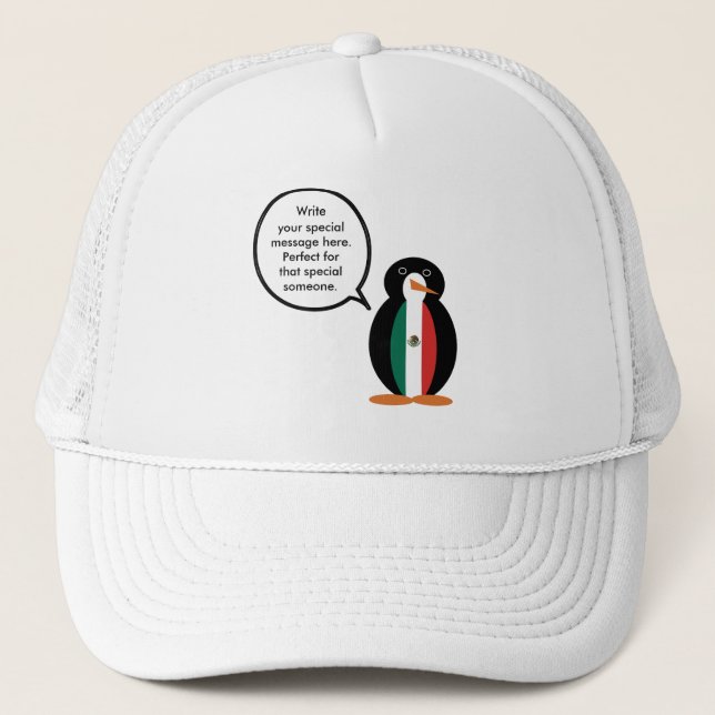 Mexican Flag Talking Ms. Penguin Trucker Hat (Front)