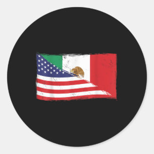 Mexican Flag Usa American Flag Proud Mexico Roots  Classic Round Sticker