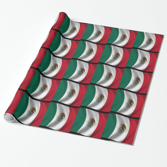 Mexican Flag Waving Wrapping Paper (Unrolled)