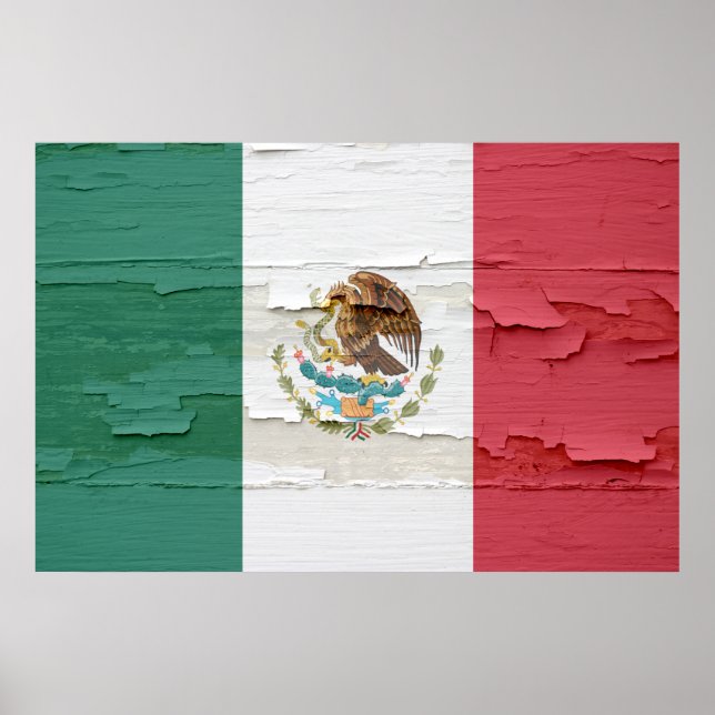 Mexican Flag Weathered Paint Poster (Front)