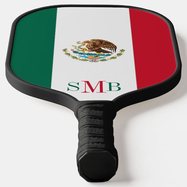 Mexican Flag with Personalised Monogram Pickleball Paddle (Laydown)
