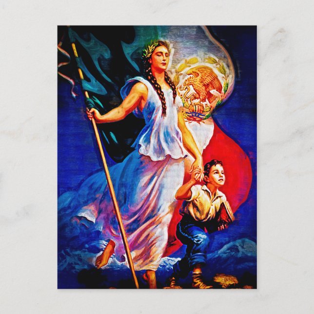 Mexican Flag Woman and Child Postcard (Front)