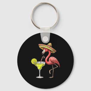 Mexican flamingo sombrero margarita cinco de mayo key ring