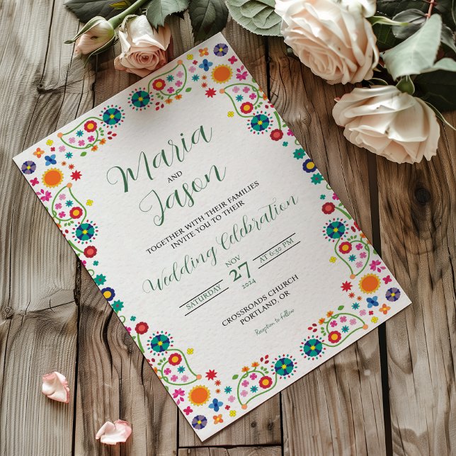 Mexican Floral Aesthetic Folk Art Colourful Weddin Invitation (Mexican Floral Aesthetic Folk Art Colorful Wedding Invitation)