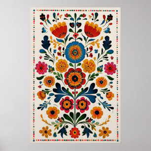 Mexican Floral Art Print Vibrant Otomi-Inspired