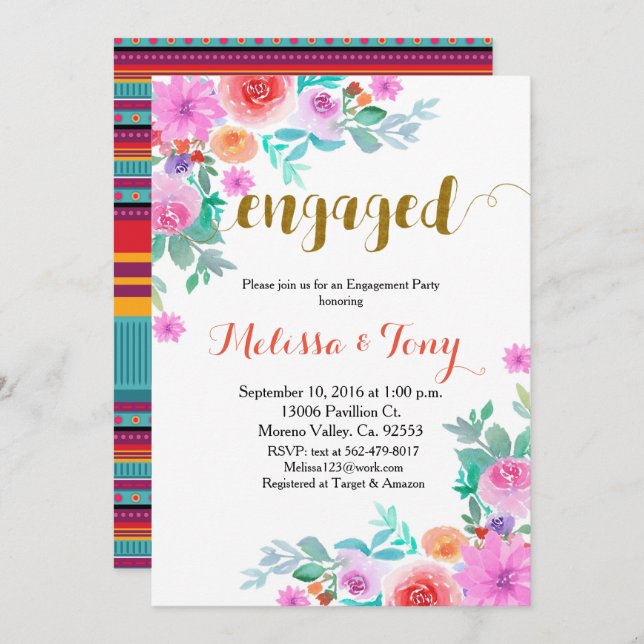 Mexican Floral Blanket engagement party Invitation (Front/Back)