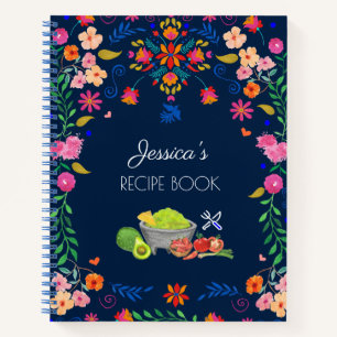 Mexican floral blue Name Recipe Book kitchen gift