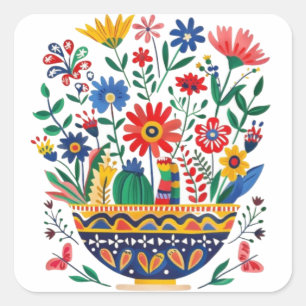 Mexican Floral Bouquet Square Sticker
