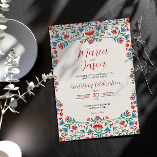 Mexican Floral Colorful Botanical Romantic Wedding Invitation