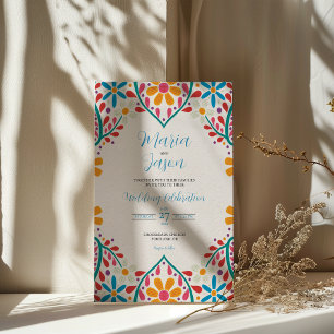 Mexican Floral Colorful Flowers Boda Wedding Invitation