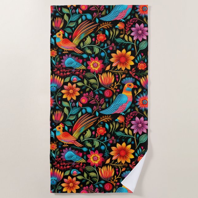 Mexican floral colourful beach towel (Front)