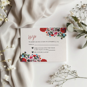 Mexican Floral Colourful Botanical Flowers Wedding RSVP Card
