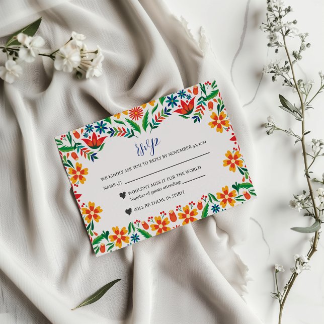 Mexican Floral Colourful Botanical Flowers Wedding RSVP Card (Mexican Floral Colorful Botanical Flowers Wedding RSVP Card)