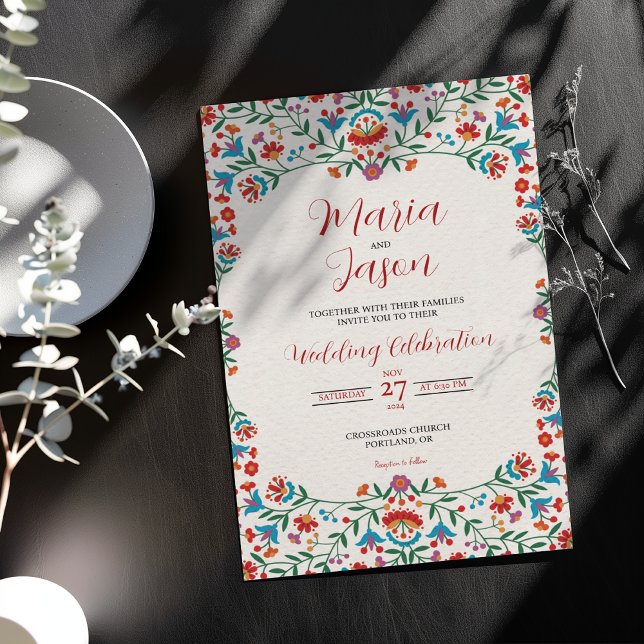 Mexican Floral Colourful Botanical Romantic Weddin Invitation (Mexican Floral Colorful Botanical Romantic Wedding Invitation)