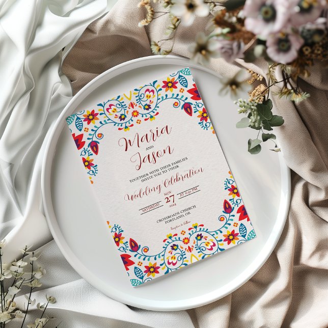 Mexican Floral Colourful Elegant Boda Wedding Invitation (Mexican Floral Colorful Elegant Boda Wedding Invitation)