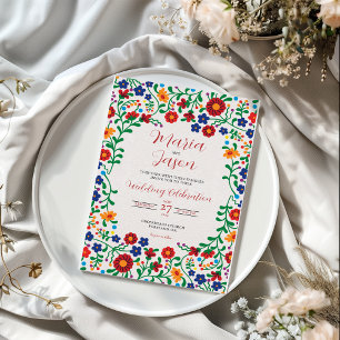Mexican Floral Colourful Folk Art Wedding Invitation