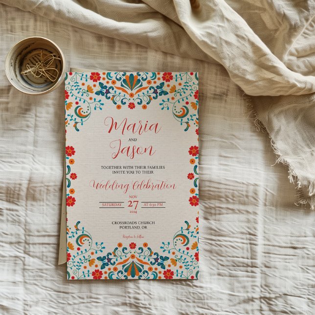 Mexican Floral Elegant Colourful Botanical Wedding Invitation (Mexican Floral Elegant Colorful Botanical Wedding Invitation)