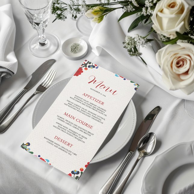 Mexican Floral Elegant Colourful Fiesta Wedding Menu (Mexican Floral Elegant Colorful Fiesta Wedding Menu)