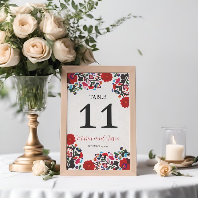 Mexican Floral Elegant Colourful Fiesta Wedding Table Number (Mexican Floral Elegant Colorful Fiesta Wedding Table Number)