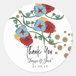 Mexican Floral Faux Glitter Festive Dots Wedding Classic Round Sticker