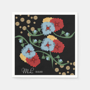 Mexican Floral Faux Glitter Festive Dots Wedding Napkin
