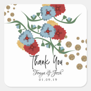 Mexican Floral Faux Glitter Festive Dots Wedding Square Sticker