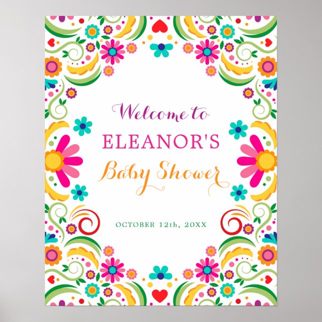 Mexican Floral Fiesta Baby Shower Welcome Sign (Front)