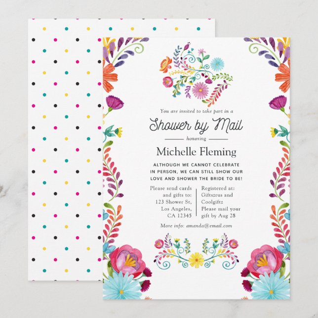 Mexican Floral Fiesta Bridal Shower by Mail Invitation (Front/Back)
