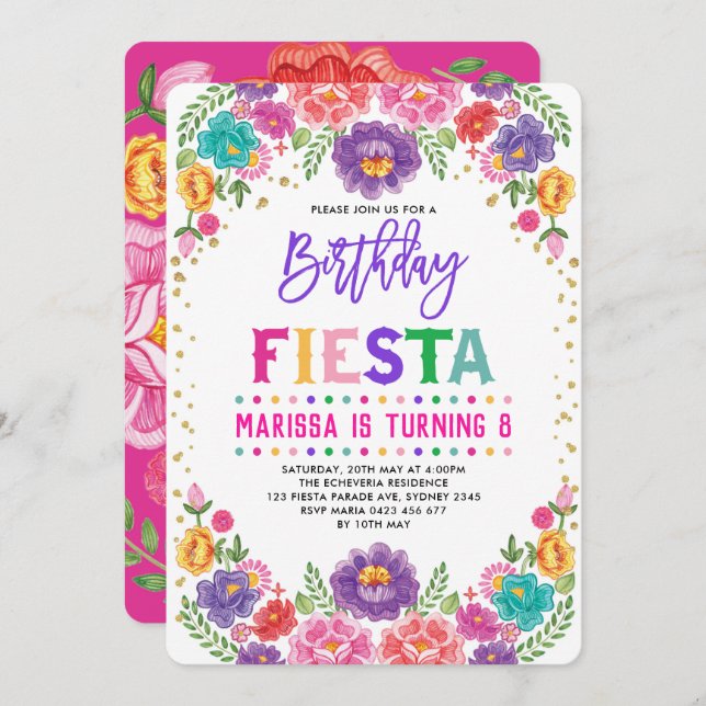 Mexican Floral Fiesta Nacho Average Birthday Party Invitation (Front/Back)