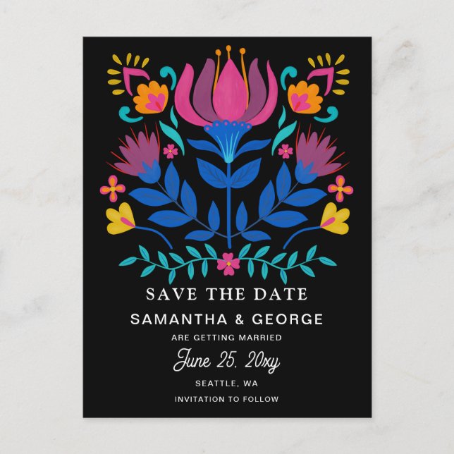 Mexican Floral Fiesta Save The Date Announcement Postcard (Front)