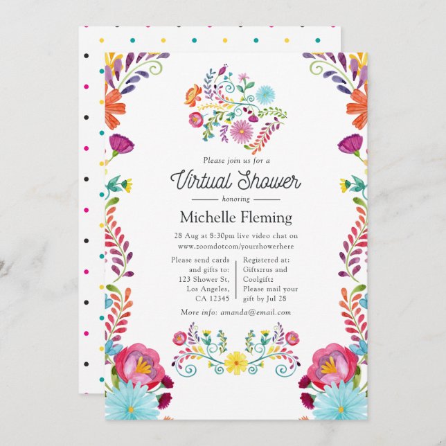 Mexican Floral Fiesta Virtual Baby Shower Invitation (Front/Back)