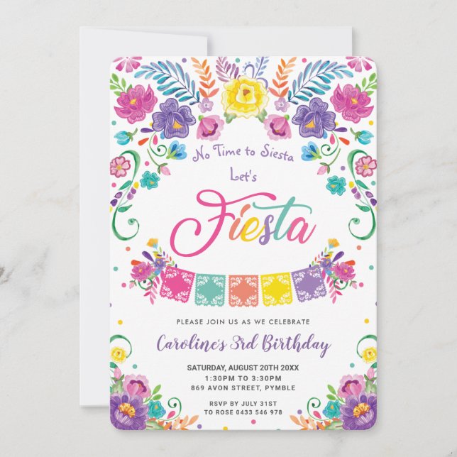 Mexican Floral Flowers Fiesta Birthday Party  Invitation (Front)