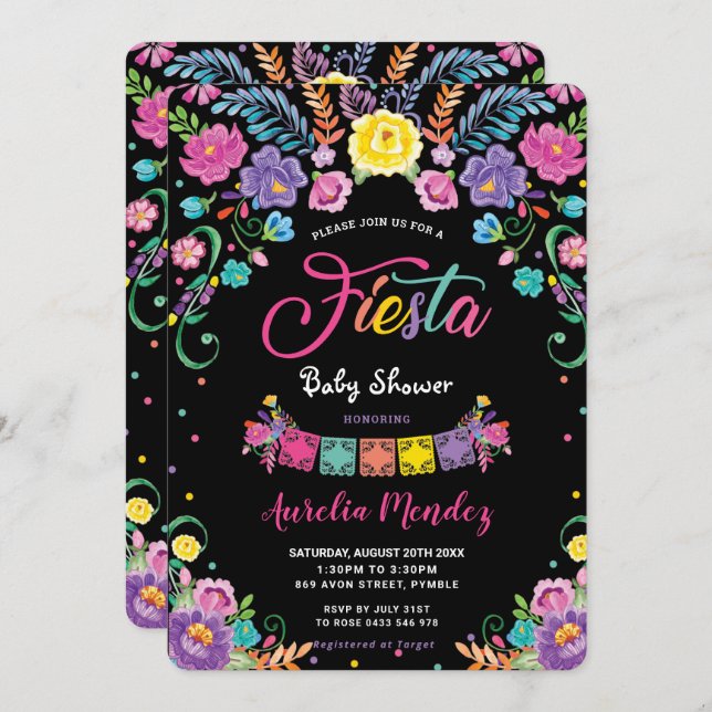 Mexican Floral Flowers Fiesta Girl Baby Shower   Invitation (Front/Back)