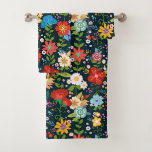 Mexican Floral Folk Art Bath Towel Set