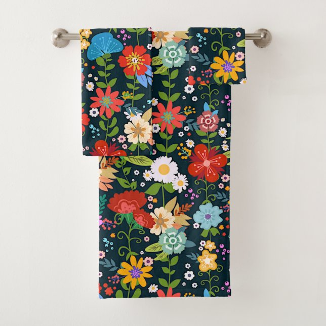 Mexican Floral Folk Art Bath Towel Set (Insitu)