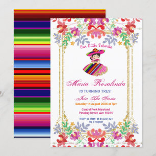 Mexican Floral Girl Fiesta Tres Birthday Invitation
