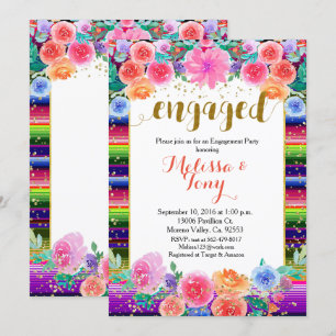 Mexican Floral Gold Glitter engagement party Invitation