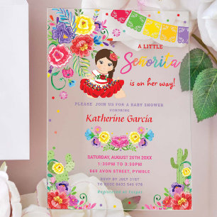 Mexican Floral Little Senorita Girl Baby Shower Acrylic Invitations
