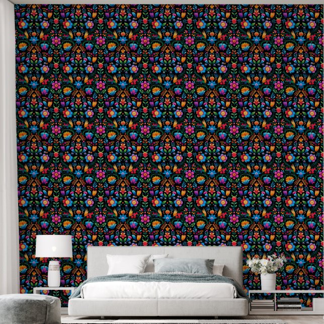 Mexican Floral on Black  Wallpaper (Bedroom)