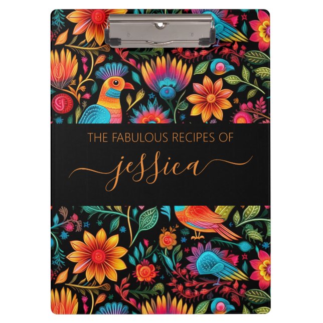 Mexican floral pattern script name recipe clipboard (Front)