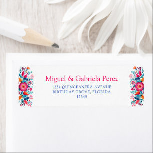 Mexican Floral Quinceanera Return Address Label