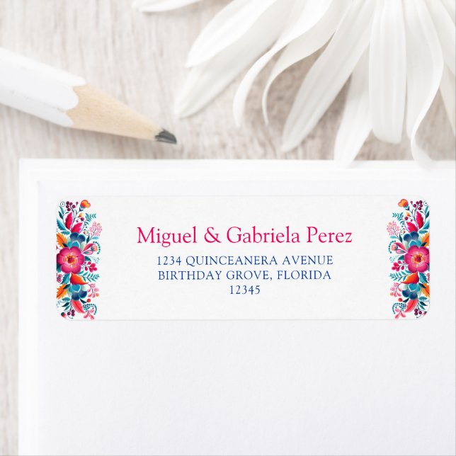 Mexican Floral Quinceanera Return Address Label (Insitu)